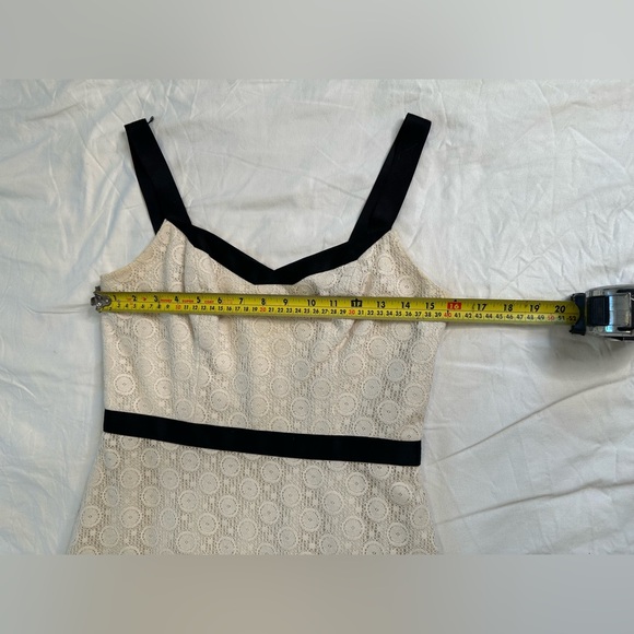 Ann Taylor LOFT 4P Petites Lace Fit & Flare Dress White Black Trim Midi - Picture 9 of 11